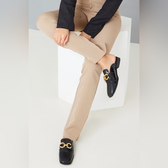 PRETTYLITTLETHNG, Black Pu Croc Chain Square Toe Mules,size 7 - Picture 2 of 14